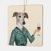 Greyhound Wine Snob Keramisch Ornament (Links)
