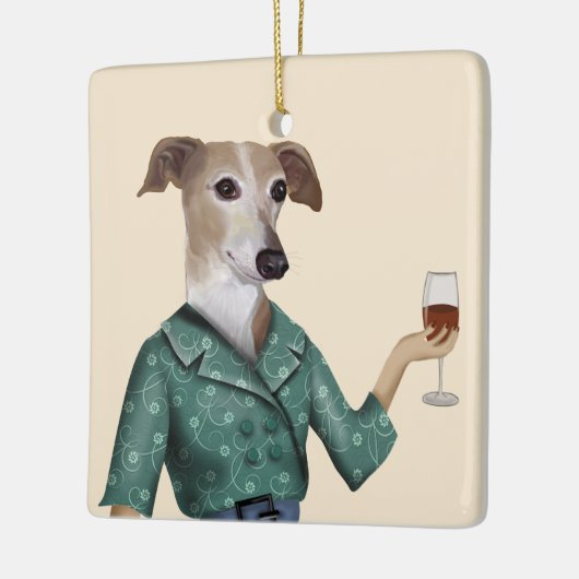 Greyhound Wine Snob Keramisch Ornament (Links)