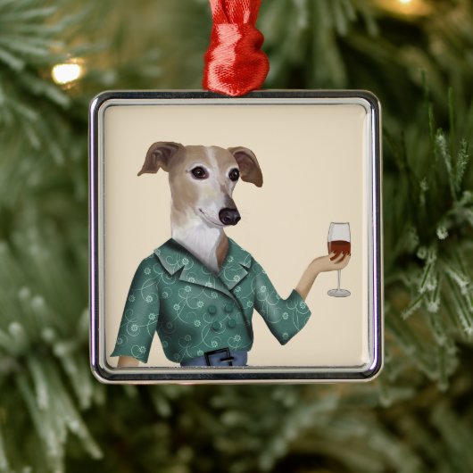 Greyhound Wine Snob Metalen Ornament (Boom)
