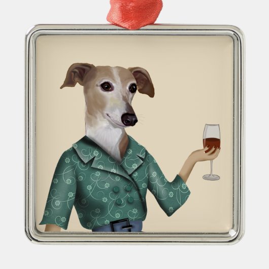 Greyhound Wine Snob Metalen Ornament (Voorkant)