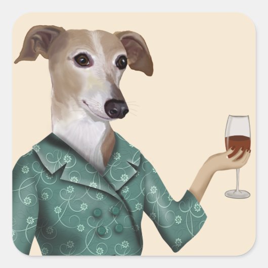 Greyhound Wine Snob Vierkante Sticker (Voorkant)