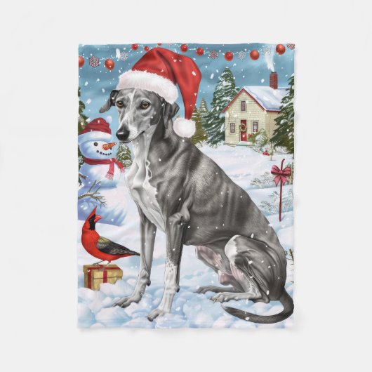 Greyhound Winter Wonderland Christmas Joy Fleece Deken (Voorkant)