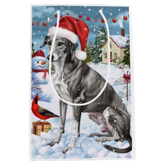 Greyhound Winter Wonderland Christmas Joy Medium Cadeauzakje (Voorkant)