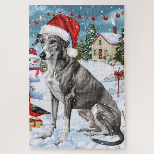 Greyhound Winter Wonderland Kerstvreugde Legpuzzel (Verticaal)