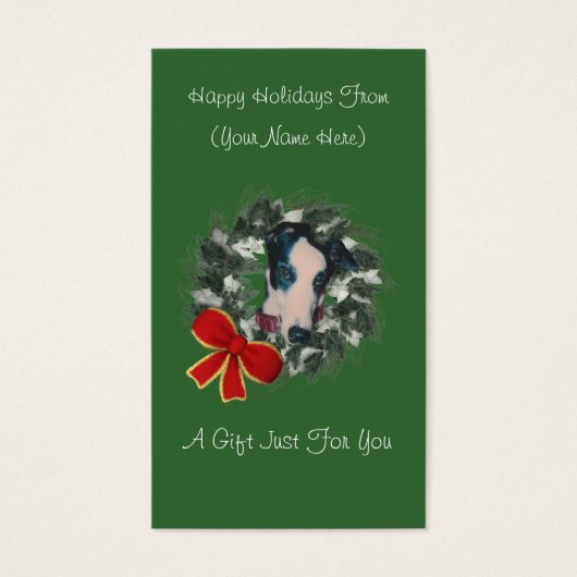 Greyhound Wreate Kerstfeestdag Gift Kaart Label (Voorkant)