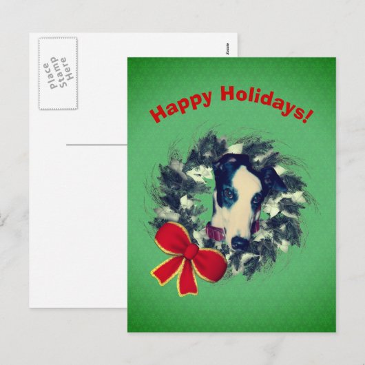 Greyhound Wreath Kerstfeestdag Briefkaart (Voorkant / Achterkant)