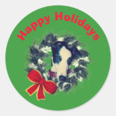 Greyhound Wreath Kerstfeestdag Ronde Sticker (Voorkant)