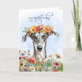 Greyhoundhond Moederdag Wilde Bloemen Feestdagen Kaart