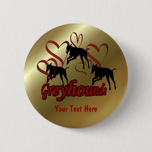 Greyhounds and Red Hearts Dog Button (Voorkant)