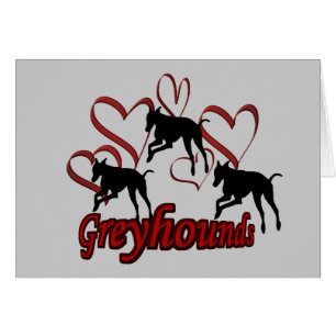 Greyhounds and Red Hearts Dog Card