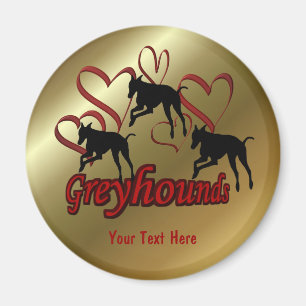 Greyhounds and Red Hearts Dog Magneet