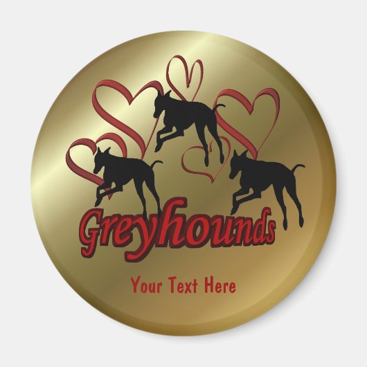 Greyhounds and Red Hearts Dog Magneet (Voorkant)