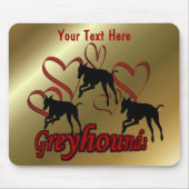 Greyhounds and Red Hearts Dog Muismat (Voorkant)