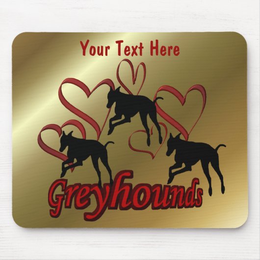 Greyhounds and Red Hearts Dog Muismat (Voorkant)