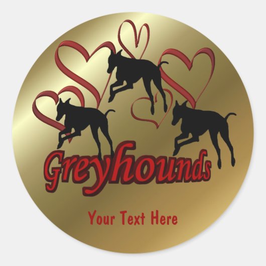 Greyhounds and Red Hearts Dog Sticker (Voorkant)