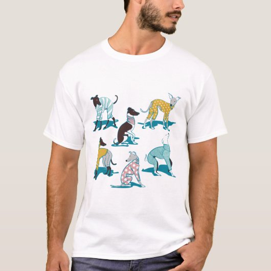 Greyhounds dogwalk // turquoise achtergrond hond t-shirt (Voorkant)