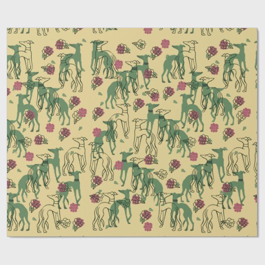 Greyhounds en Rozen Greyhound Roos Pattern Spring Cadeaupapier (Vlak)