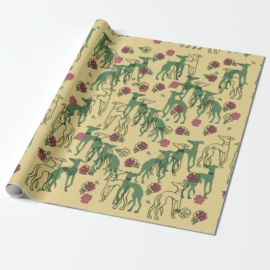 Greyhounds en Rozen Greyhound Roos Pattern Spring Cadeaupapier (Uitgerold)