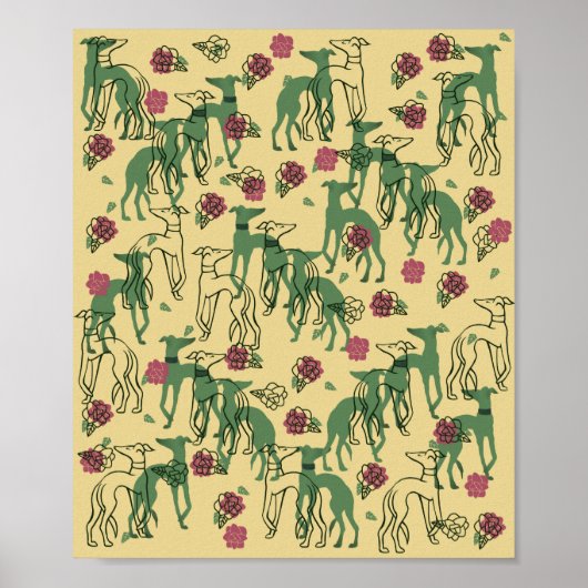 Greyhounds en Rozen Greyhound Roos Pattern Spring Poster (Voorkant)