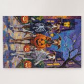 Greyhounds gaan langs de deuren in Halloween-kostu Legpuzzel (Horizontaal)