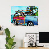 Greyhounds in een Woody bij Beach Poster (Thuiskantoor)