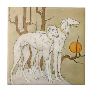 “Greyhounds in Winter” door Marjorie Miller Tegeltje