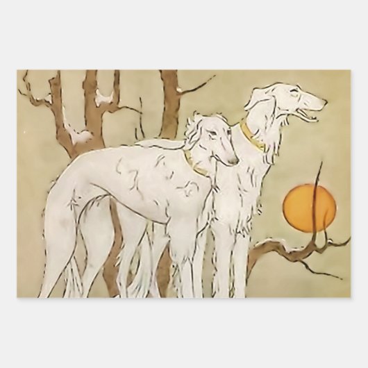 “Greyhounds in Winter” van Marjorie Miller Inpakpapier Vel (Voorkant 3)