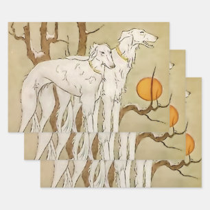 “Greyhounds in Winter” van Marjorie Miller Inpakpapier Vel
