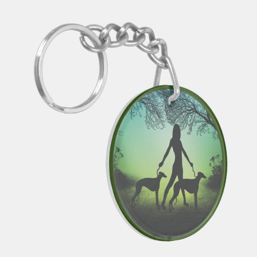 Greyhounds op een loopbaan sleutelhanger (Voorkant Links)