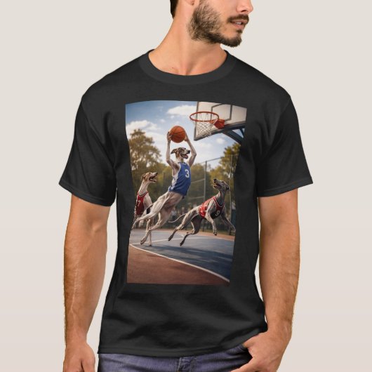 Greyhounds playing basketball t-shirt (Voorkant)