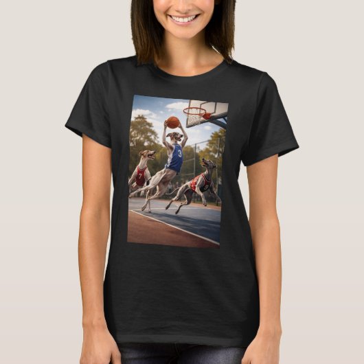 Greyhounds playing basketball t-shirt (Voorkant)