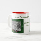 Greyhounds Pulling Sleigh Kerstfoto Tweekleurige Koffiemok (Voorkant links)