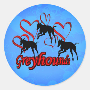 Greyhounds Red Hearts Dog Ronde Sticker