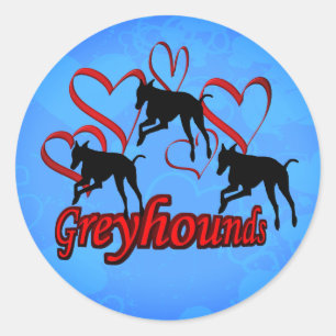 Greyhounds Red Hearts Dog Ronde Sticker