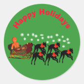 Greyhounds Sleigh Kerstfeestdag Ronde Sticker (Voorkant)