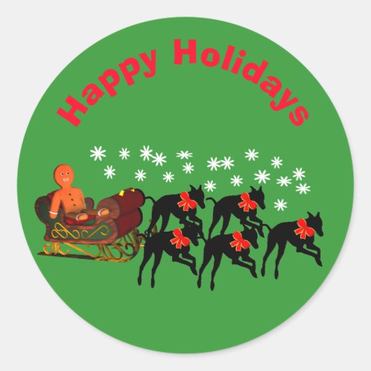 Greyhounds Sleigh Kerstfeestdag Ronde Sticker (Voorkant)
