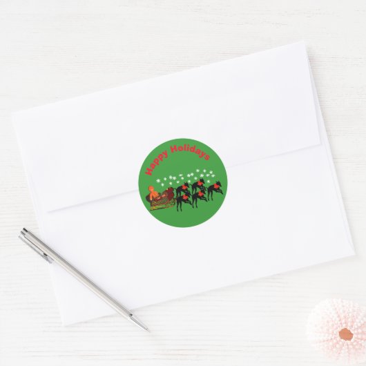 Greyhounds Sleigh Kerstfeestdag Ronde Sticker (Envelop)