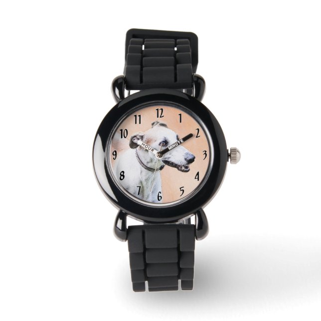 Greyhoundschildering - Cute Original Dog Art Horloge (Voorkant)