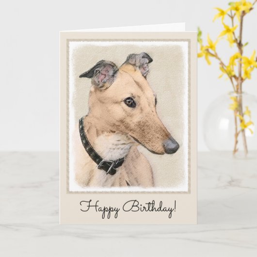 Greyhoundschildering - Cute Original Dog Art Kaart (Gele Bloem)