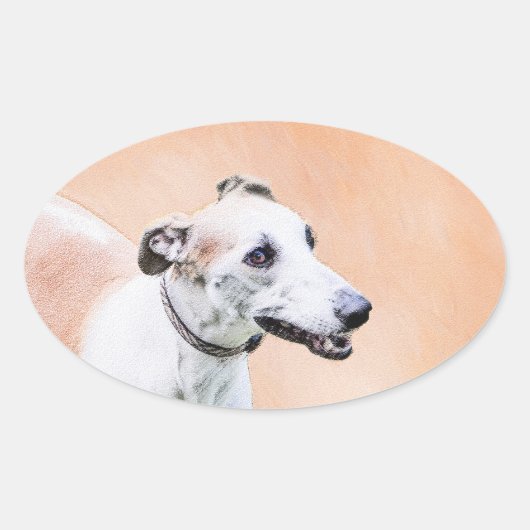 Greyhoundschildering - Cute Original Dog Art Ovale Sticker (Voorkant)