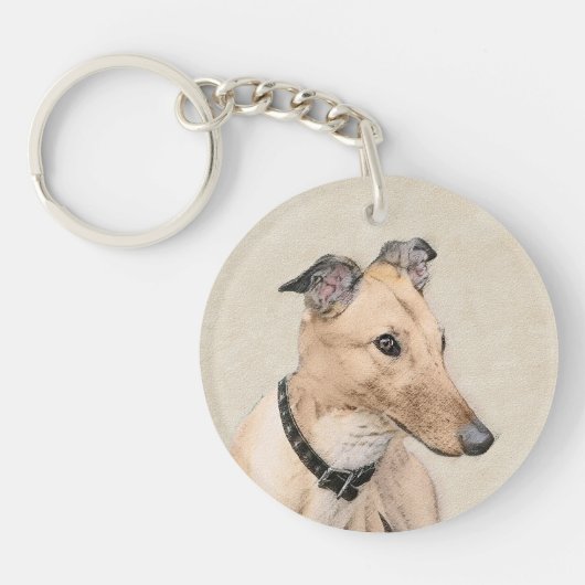 Greyhoundschildering - Cute Original Dog Art Sleutelhanger (Voorkant)