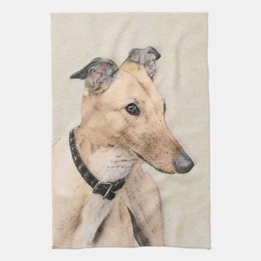 Greyhoundschildering - Cute Original Dog Art Theedoek (Verticaal)
