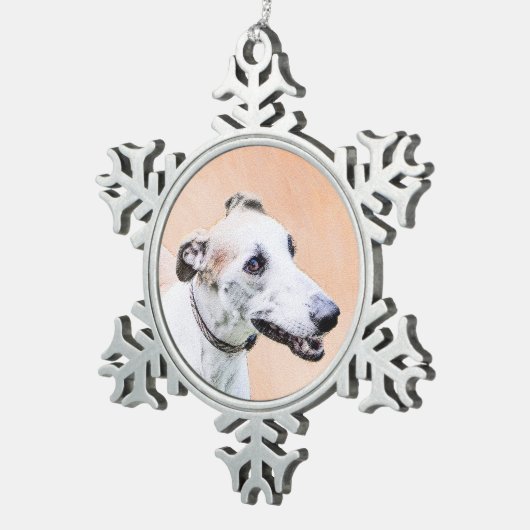 Greyhoundschildering - Cute Original Dog Art Tin Sneeuwvlok Ornament (Rechts)
