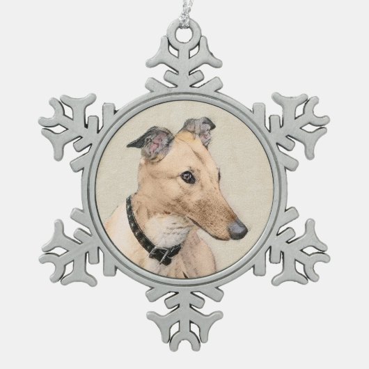 Greyhoundschildering - Cute Original Dog Art Tin Sneeuwvlok Ornament (Voorkant)