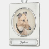 Greyhoundschildering - Cute Original Dog Art Verzilverd Banner Ornament (Links)