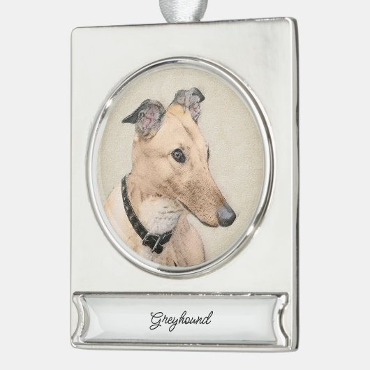 Greyhoundschildering - Cute Original Dog Art Verzilverd Banner Ornament (Links)