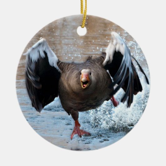 Greylag Goose op de Chase Keramisch Ornament (Voorkant)