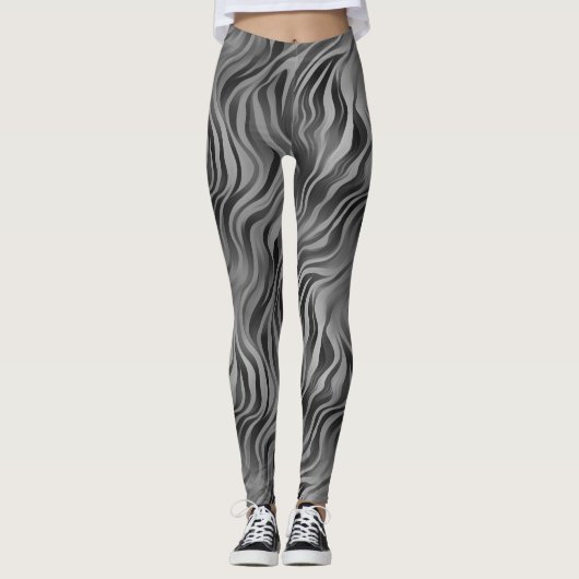 Greyscale Abstracte Swirly Stripe Leggings (Voorkant)