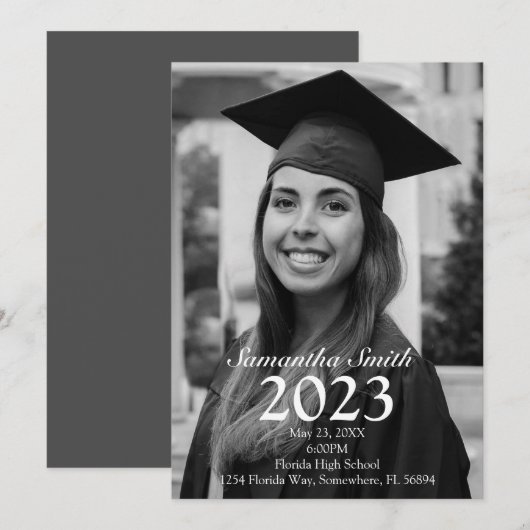 Greyscale Foto Afstuderen Aankondiging (Voorkant / Achterkant)