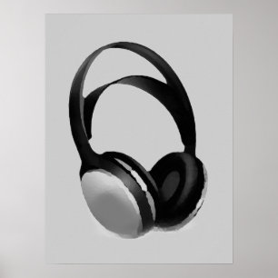 Greyscale Hoofdtelefoon Pop Art Poster Afdrukken